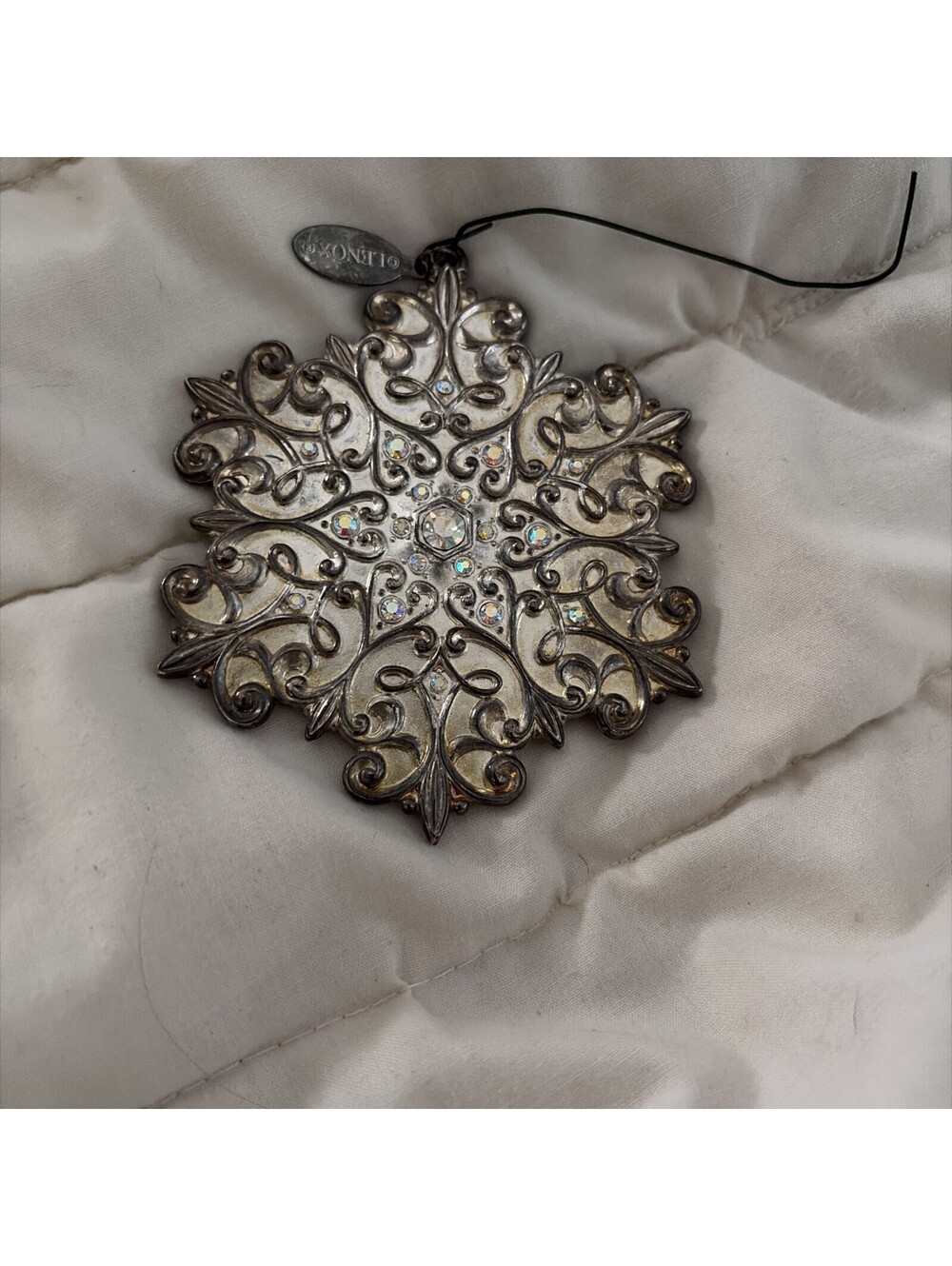 Lenox Sparkle And Scroll Multi-Crystal Snowflake Silver Plate Christmas Ornament